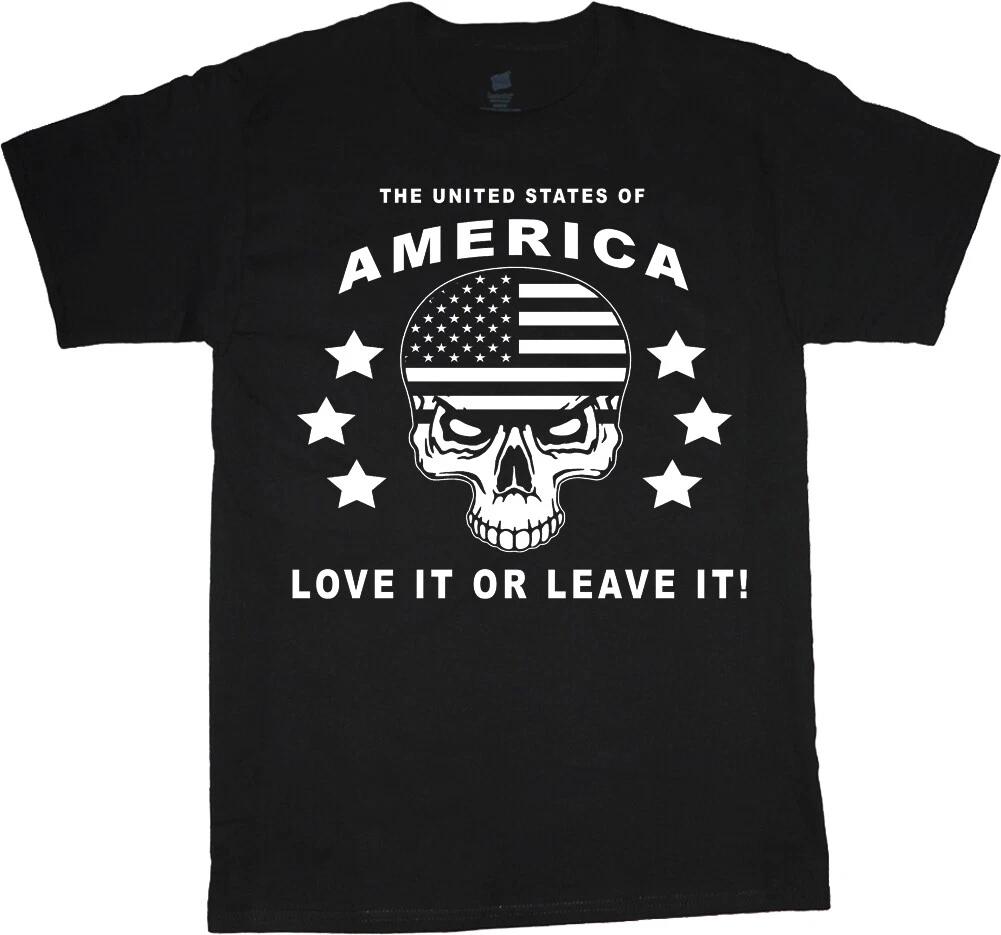 America Love it or Leave Shirt Trump 2024 MAGA American Flag Skull Tee 45 47 S