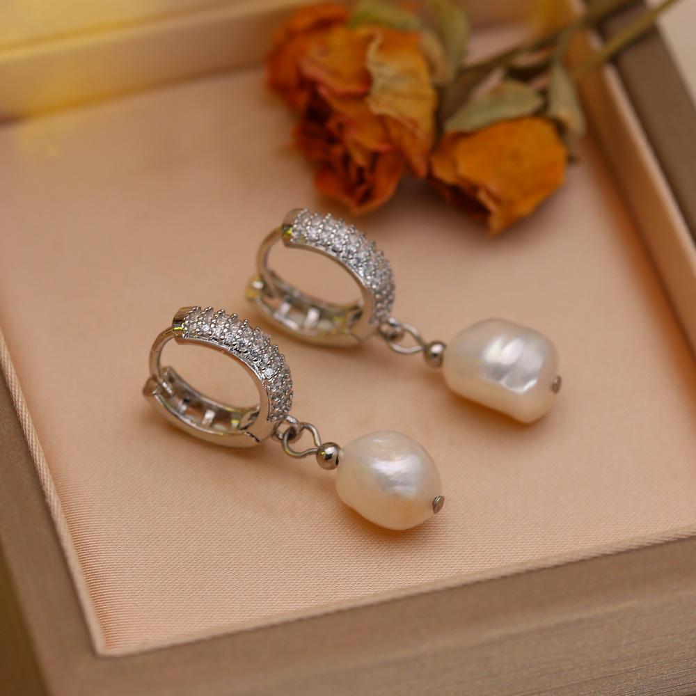 Leaf Fashion Baroque Freshwater Pearl Women's Earrings Two Wearing Methods Pearl 18K Gold Plated Zirconia Earrings Valentine's Day Mother's Day Gifts