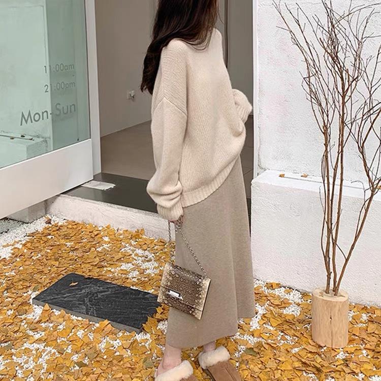 Elegant Office High Waist Women's Autumn Winter French Lazy Thickened Knitted Midi Skirt Popular Winter Outfit Pencil Half Skirt