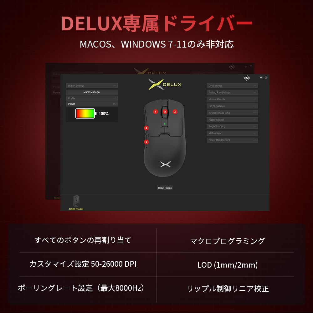 DELUX M900PRO Gaming Mouse 8000Hz Polling 63g For Large PAW3395 Sensor Huano Pink Magnetic Charging Base Included Wireless, Rate, Lightweight,