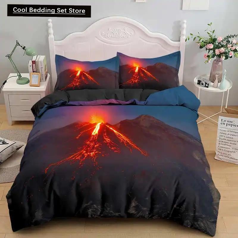 Comforter Volcano King Queen Eruption Lava Bedding Set For Kids Teens Adults Natural Disaster Molten Polyester