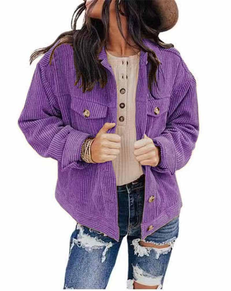 2026 New Women's Corduroy Shirt Jacket Cardigan, Solid Color Button Front Open Coat for Autumn Winter Casual Wear S-3XL
