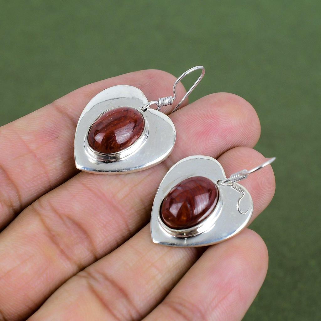 Red Snakeskin Jasper Earring 925 Sterling Silver Earring Handmade Jewelry Dangle Earring Red Snakeskin Jasper Gemstone Jewelry Gifts For Her
