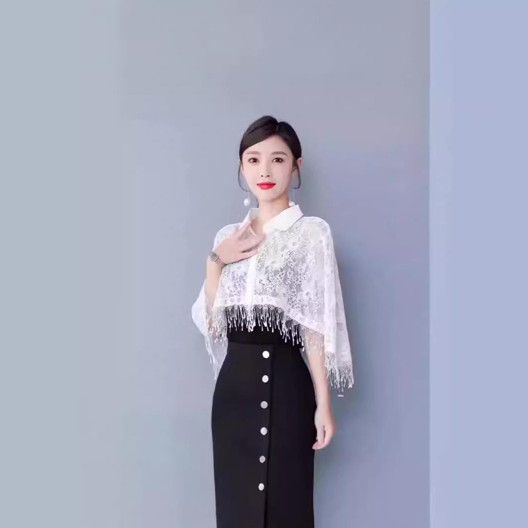 

Женская изысканная шифоновая кружевная шаль - Накидка высокого класса, солнцезащитная и для защиты от кондиционера, для весны и осени. Идеальная верхняя одежда поверх плаща. One Size белый