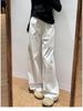 Women's White Wide-Leg Pants - Spring/Autumn 2025, Loose Cotton-Linen Denim, Floor-Length Casual Style