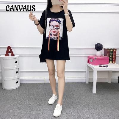 Vestido de camiseta de verano de talla grande para mujer, Tops sueltos de manga corta con parche que cubre la carne, estampado elástico