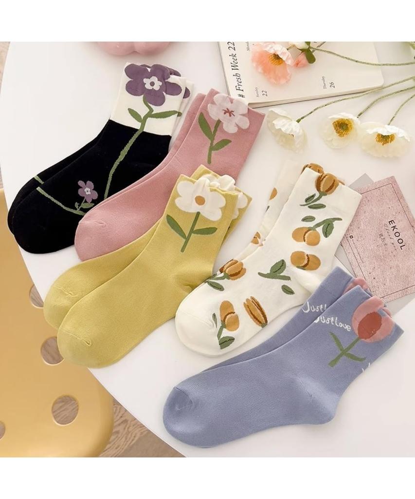 Stilia Floral Print Short Perfect for and Everyday Great Gift Idea Free 5 Women's Socks, 5-Pair Set, Japanese-Inspired Design, Stylish, Breathable,