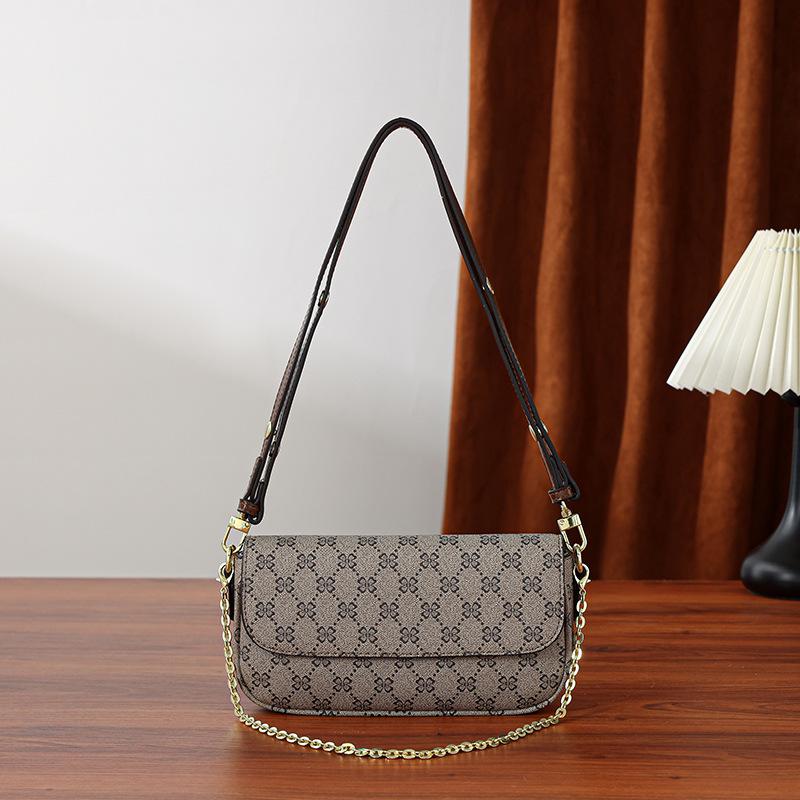 Women's 2025 Versatile Color Block Chain Bag: Small Retro Print Crossbody & Shoulder Bag