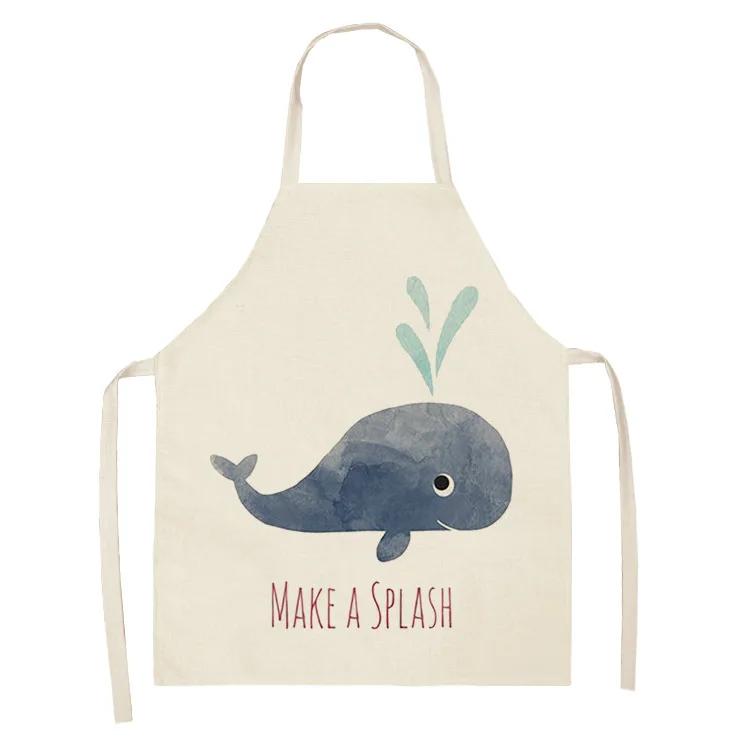 Ocean Animal Whale Jellyfish Pattern Cleaning Aprons Home Cooking Apron Cooking Linen Bibs Waist Baking Kitchen Aprons Delantal