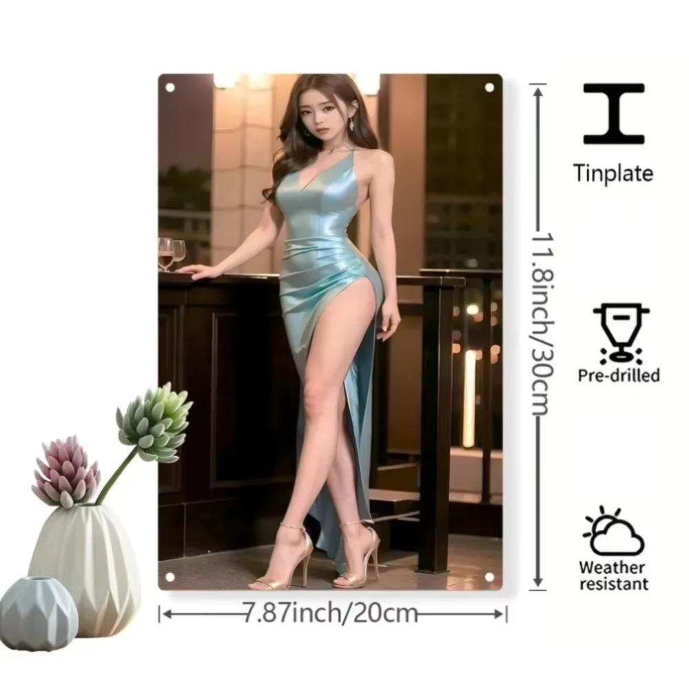 Metalowa Sztuka Ścienna Niebieska Sukienka Elegancka Odporna na Warunki Atmosferyczne Wystrój Wewnętrzny Zewnętrzny