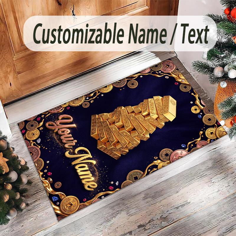 Decorative Artwork Theme Crystal Velvet Rug Personalized Custom Name Text Soft Floor Mat Home Decor