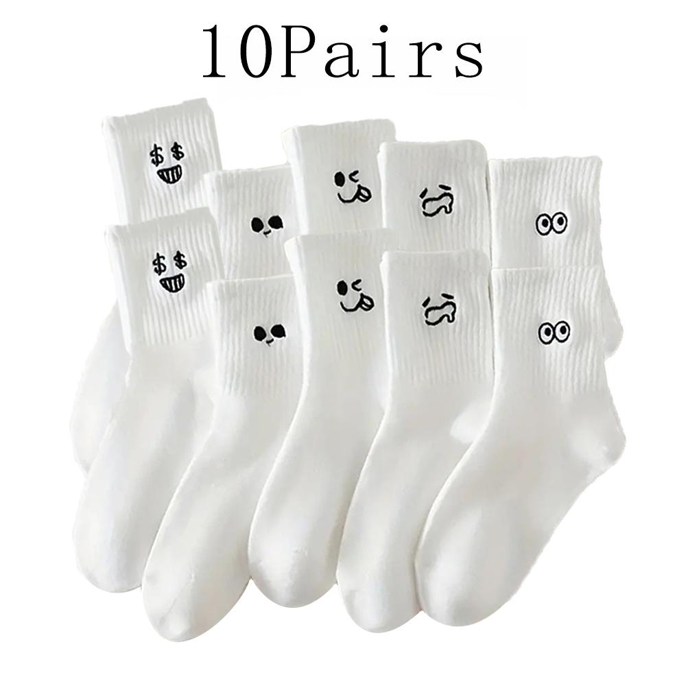 5/10 Pairs Women Round Neck Socks High Quality Autumn Winter Cute Cartoon Breathable Fashion Socks Women Soft Medium Tube Aocks