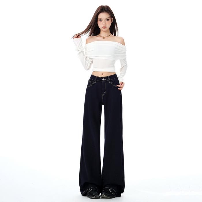 

Women s Micro-Flare Jeans with YKK Zipper, Anti-Wrinkle, Wide-Leg, Slimming Fit for Spring/Autumn 2026 S