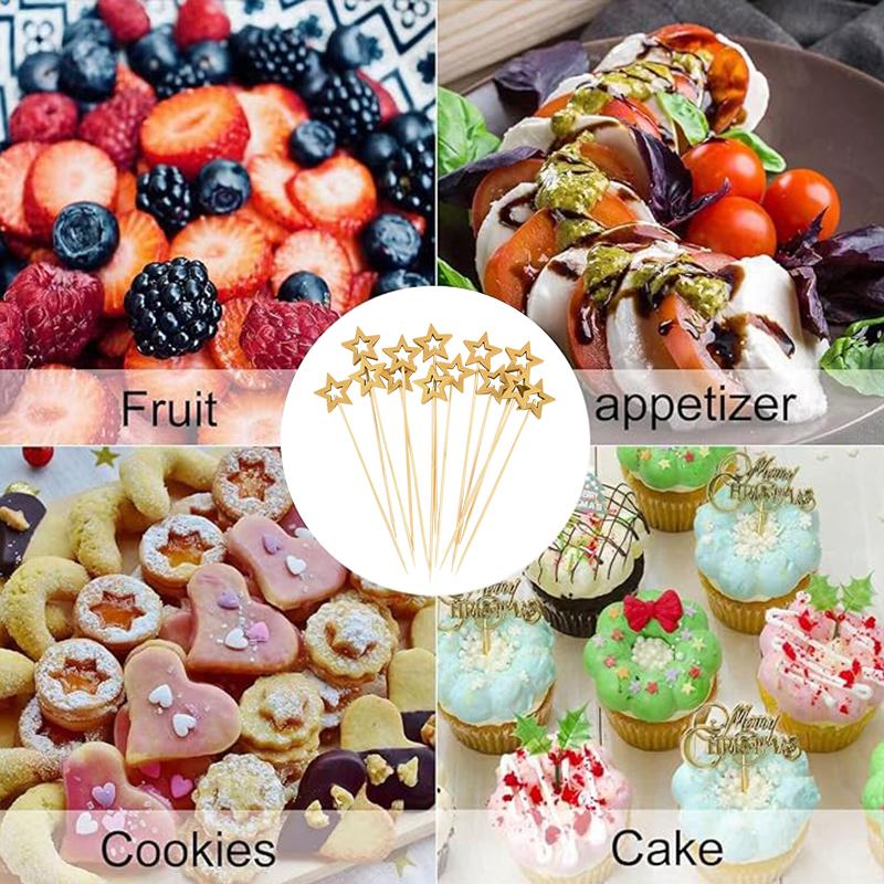 50Pcs Star Disposable Bamboo Skewers Cake Cocktail Picks Food Buffet Fruit Forks Birthday Party Wedding Supplies Christmas Decor