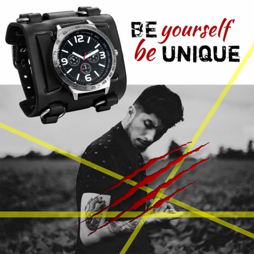 Lancardo Men's Bracelet Watch, 3ATM Water Resistant, Leather Band, Quartz Movement, Fashion, Casual, Business, Preset (Black)