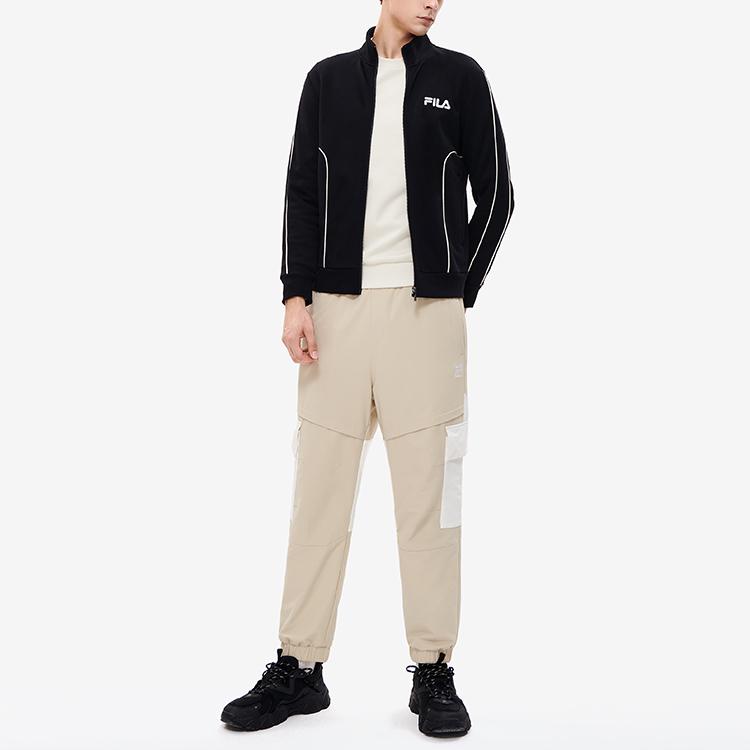 FILA Letter Embroidery Fashion Casual Small Stand Collar Knitted Long Sleeve Fleece Jacket Men Jacket Black F11M249503FBK