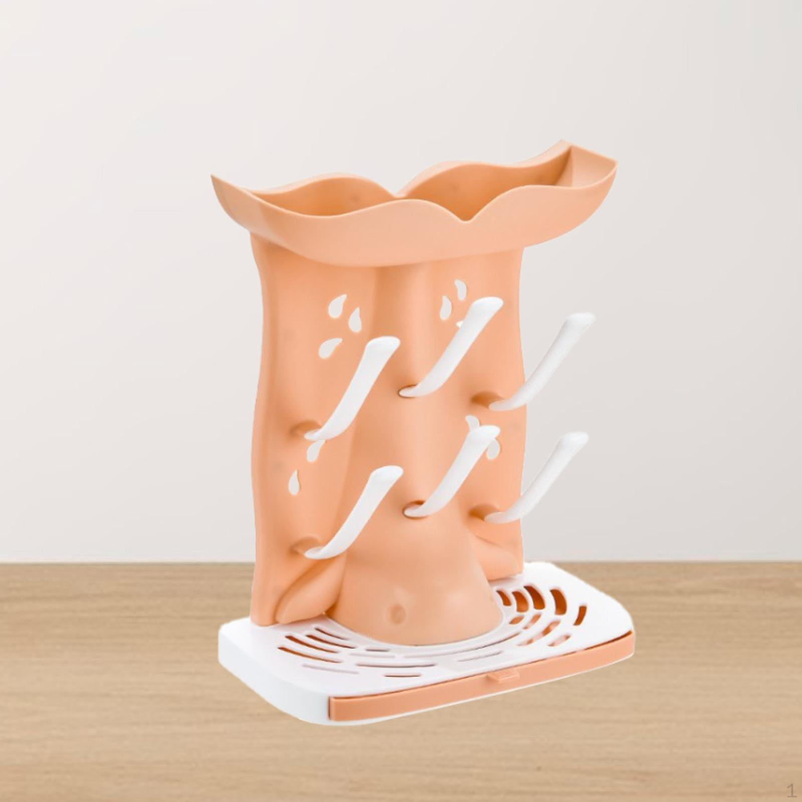 Сушилка для детских бутылочек, сушилка с 6 крючками, вертикальная, портативная, многоразовая, экономящая место, органайзер для сосок оранжевый