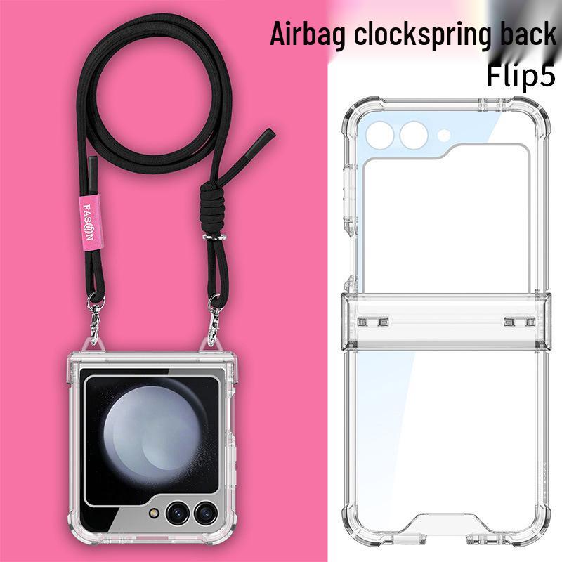 Samsung Z Flip5 Airbag Hinge Case – Transparent Acrylic, Full Coverage, Slim with Lanyard