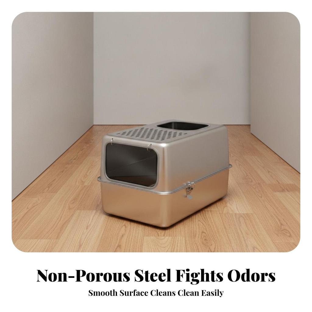 Enclosed Cat Litter Box Scratch-Resistant Stainless Steel Pet Supply