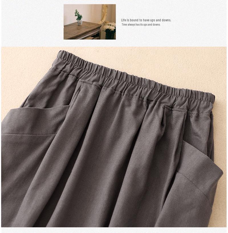 Fustă Midi Retro cu Talie Înaltă din Bumbac și In pentru Vară 2025