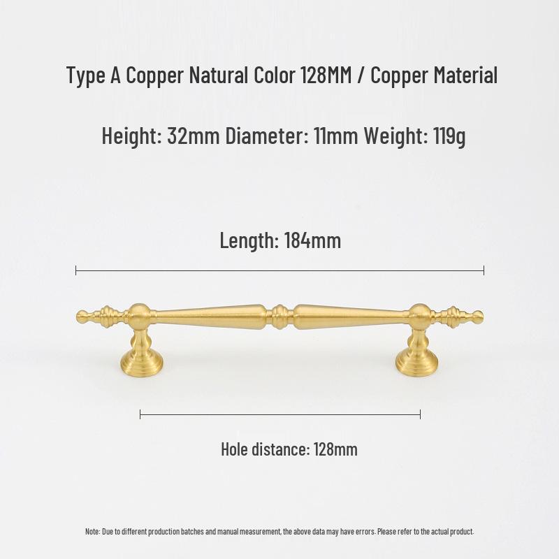 French Light Luxury Gold Brass Drawer Pull Handle