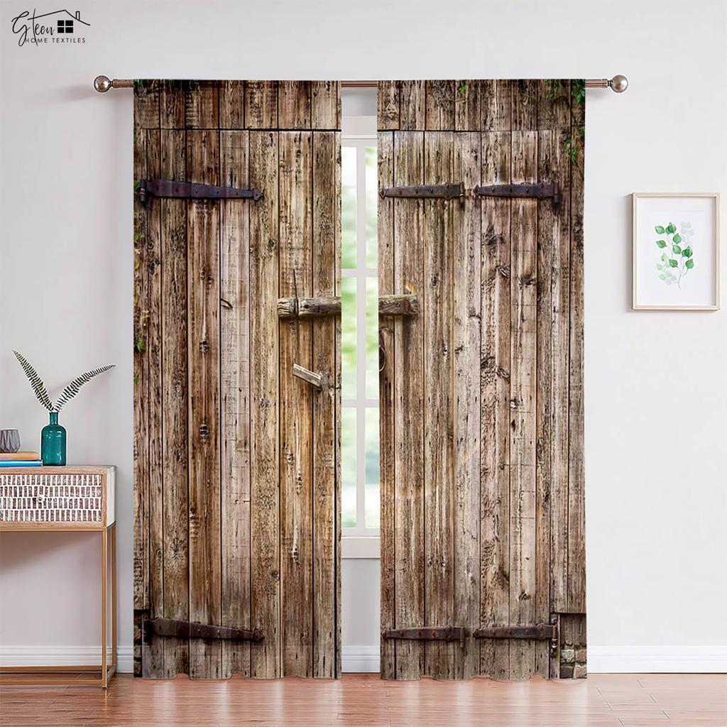 2-Pack Wooden Door 3d Printed Drapes Suitable Ideal for Bedchamber Living Area Kitchen Decorative Curtains Machine Washable