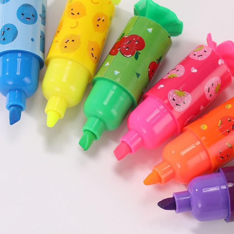 6 Stuks Kleurrijke Mini Markeerstift Snoep Pastel Markeerstift, Schattige Vlakschuin Punt Markeerpen, Feest Verjaardag Tekenen Poster Dagboek