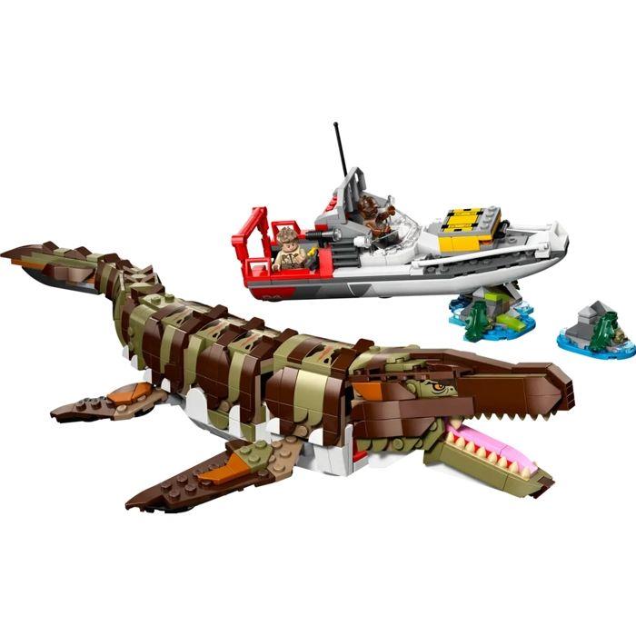 LEGO Jurassic World - Le Bateau en Mission et le Mosasaure en Briques - Set de Dinosaure - Jouet Enfants des 9 ans
