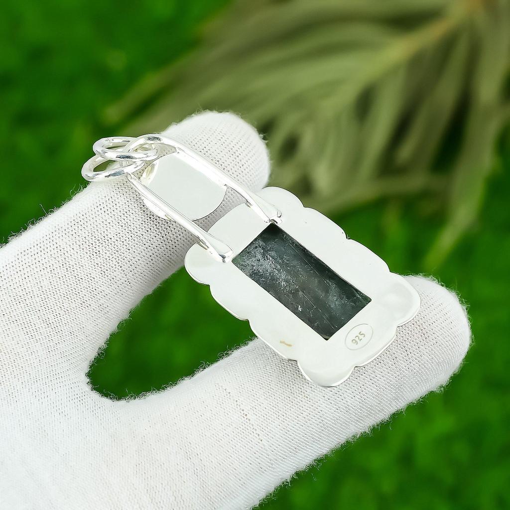 Mothers day Deal 925 Sterling Silver Rectangle Natural Nephrite Pendant Jewelry