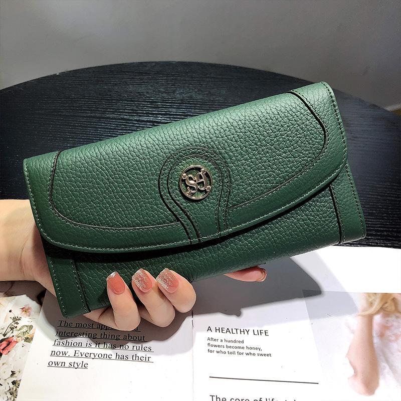 2024 neue Echtes Leder Frauen Geldbörsen Luxus Rindsleder Lange Brieftasche Original Marke Umschlag Kupplung Tasche Hohe Kapazität Telefon Geldbörse