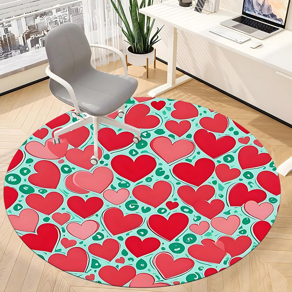 1pc Heart Pattern Office Round Rug, Non-slip, Soft and Durable Office Rug for Interior Decoration, Perfect for Office,Decoration yy260204092