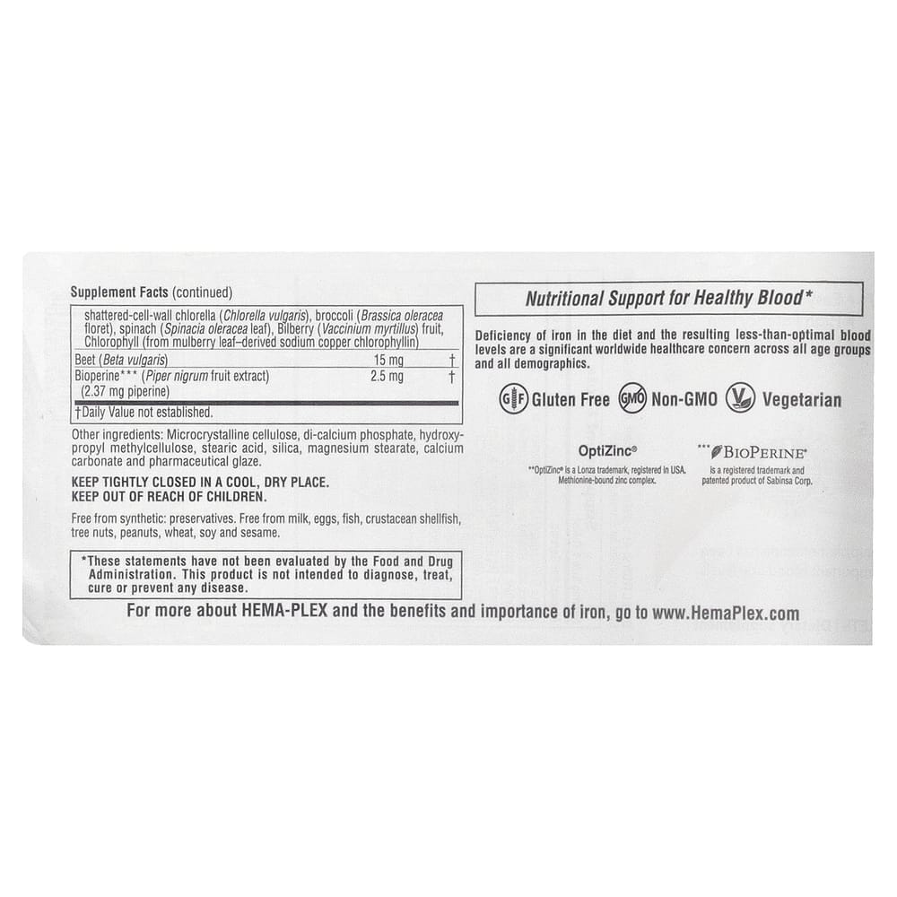 Nature'sPlus Hema-Plex Iron Sustained Release 30 Tablets