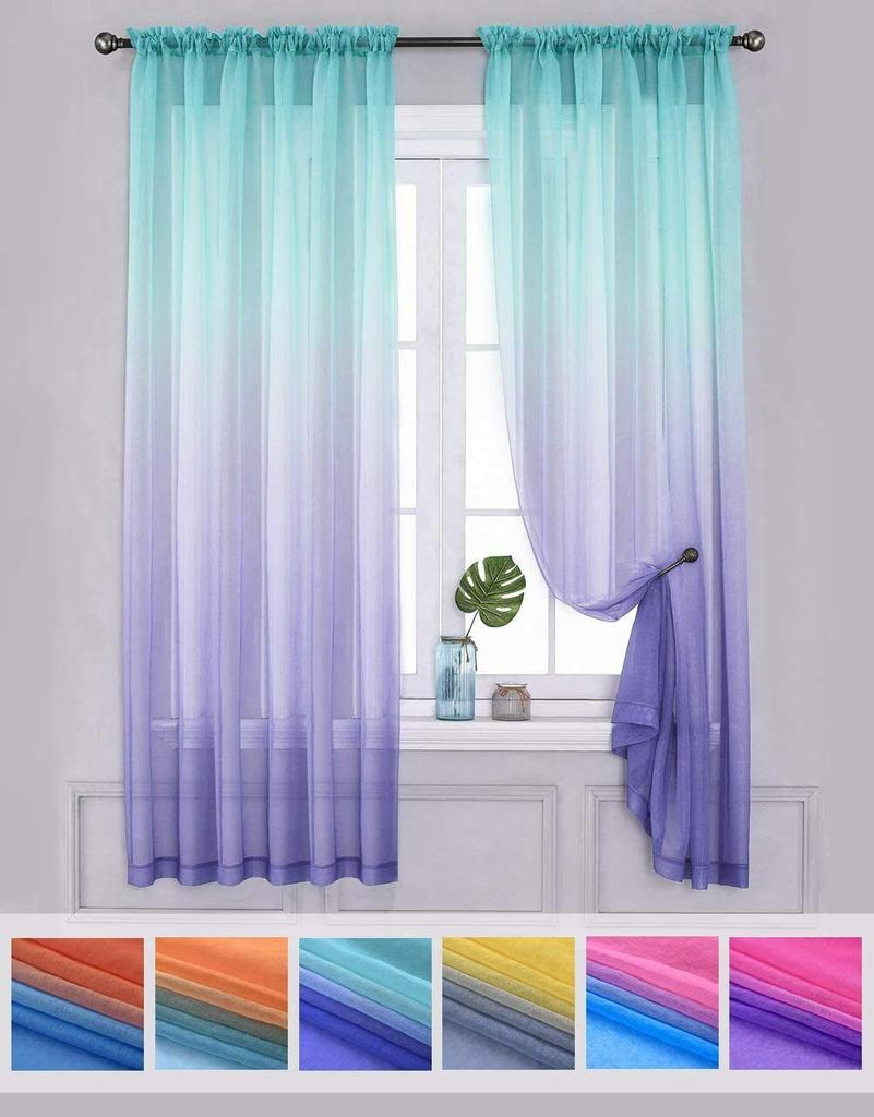 Modern Gradient Tulle Window Curtains For Living Room Organza Yarn Sheer Voile Curtain For Bedroom Kitchen Drape Decor New