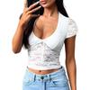 Canotta corta con pizzo traforato da ragazza T-shirt da donna Stazione indipendente Autunno e Inverno