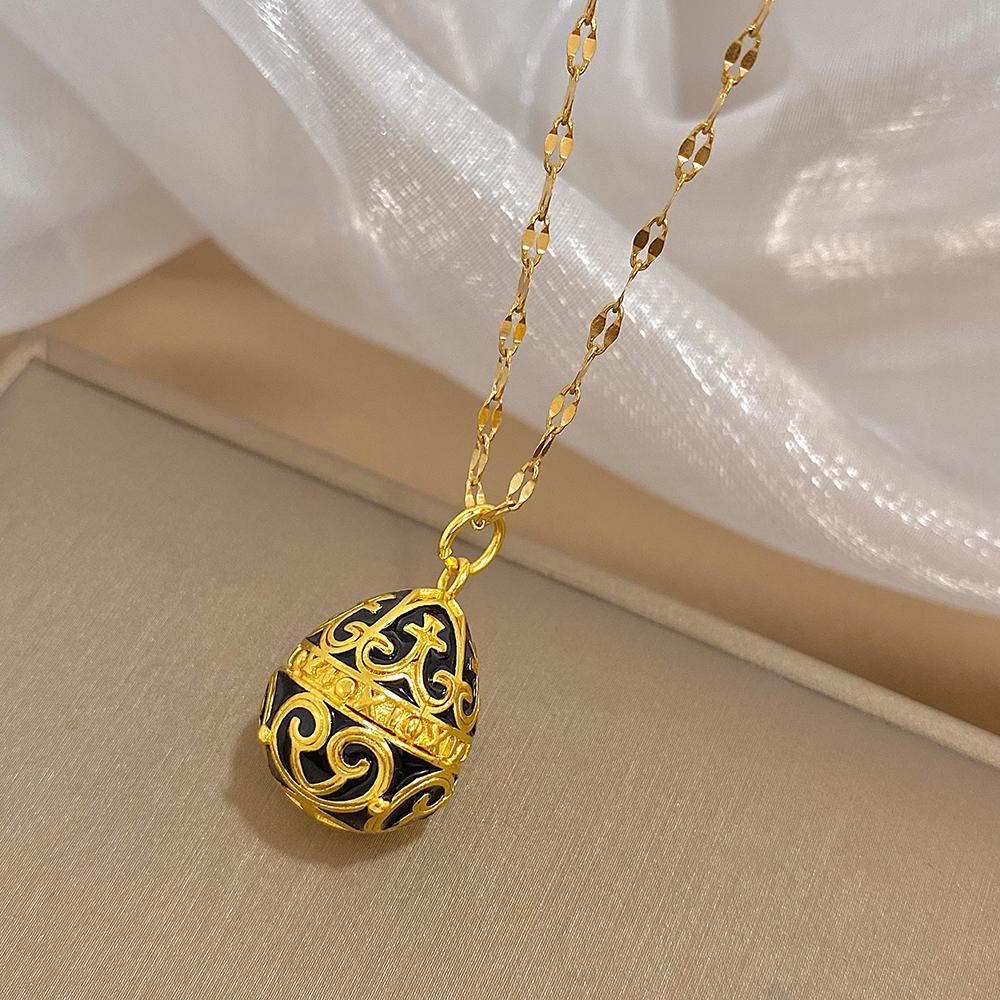 AENSOA Bunte Emaille Ostereier Anhänger Halsketten für Frauen Guilloche Medaillon Ei Strassstein Charm Halskette Gold Farbe Schmuck