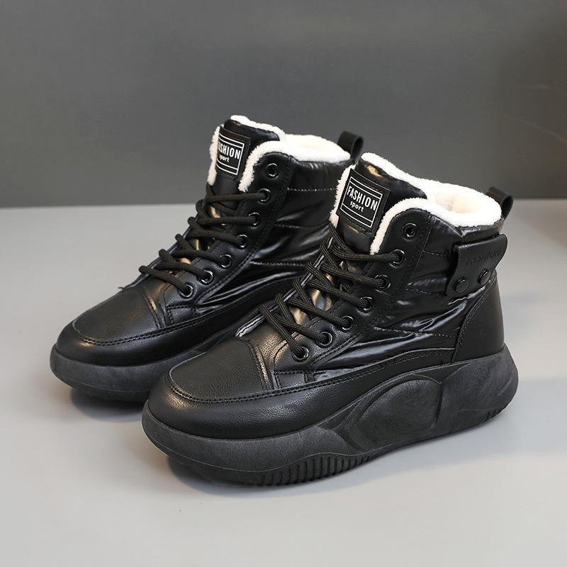 New Winter Velvet Cotton Shoes Wedge Heel Warm High-top Thick Sole Side Zipper Student Height-increasing Women's Shoes