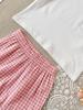 Girls' Plaid Heart Embroidered Short-Sleeve Two-Piece Set
