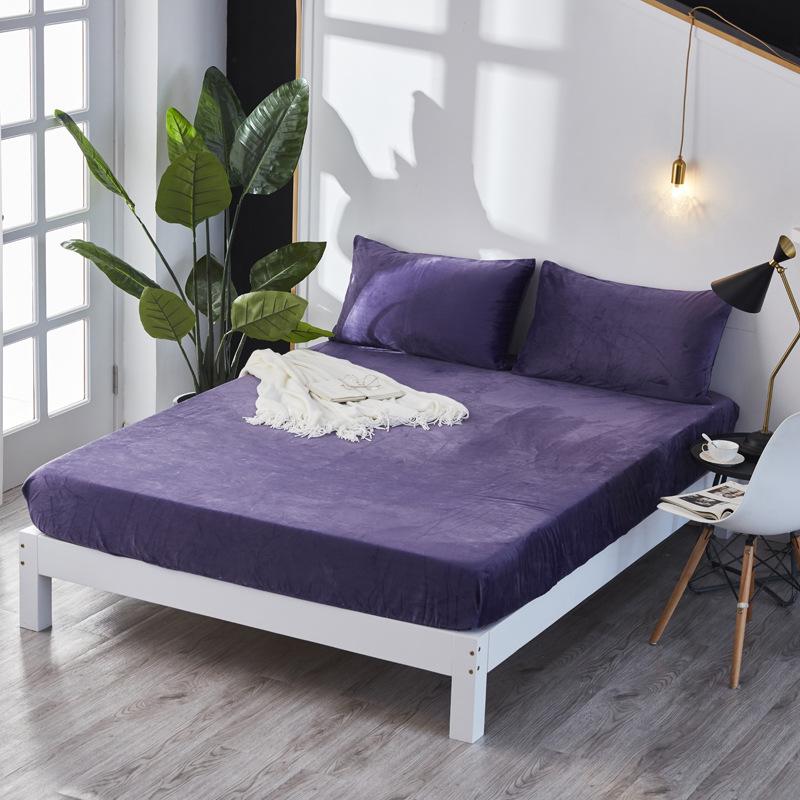 

Soft Warm Plush Fitted Sheet Elastic Mattress Cover Fluffy Coral Fleece Bed Winter Luxury Double Bed Bedding (No Pillowcase) 90x200x30cm