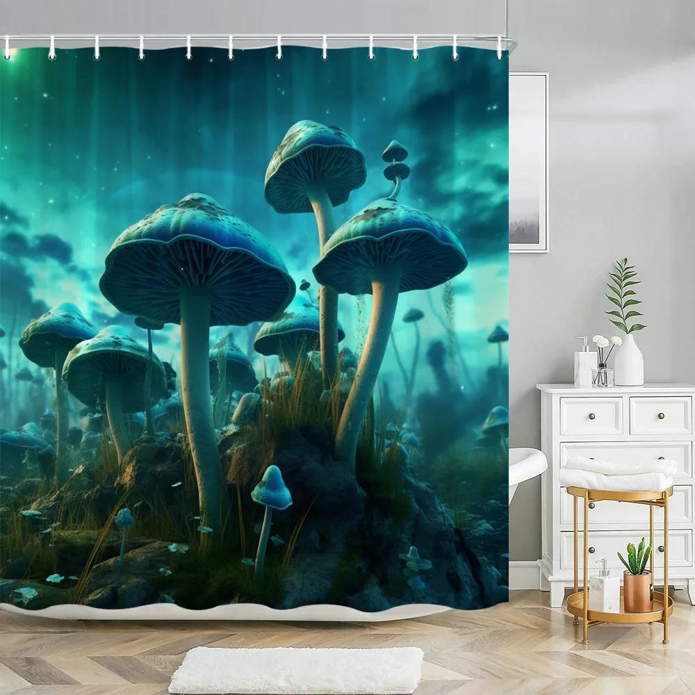 Fantasy Mushroom Shower Curtains Fairy Forest Tree Gothic Panel Jungle Green Zen River Bathroom Decor Shower Curtain With Hooks