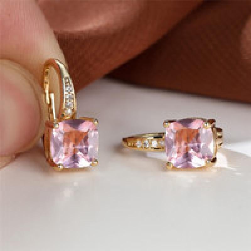 Rainbow Zircon Hoop Earrings Multicolor Crystal Square Stone Earrings Vintage Gold Color Wedding Earrings for Women Party