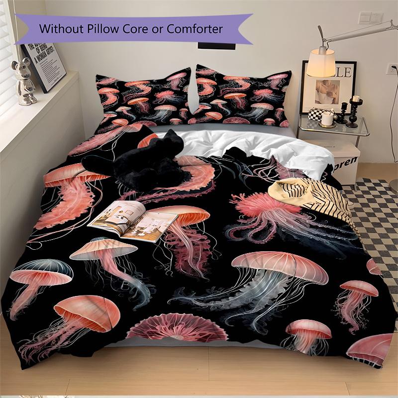 3pcs Jellyfish Design Comforter Set with One Quilt Cover and Two Pillowcases (No Core), Perfect for Bedroom Decor, Festive Gifts, Polyester Fabric