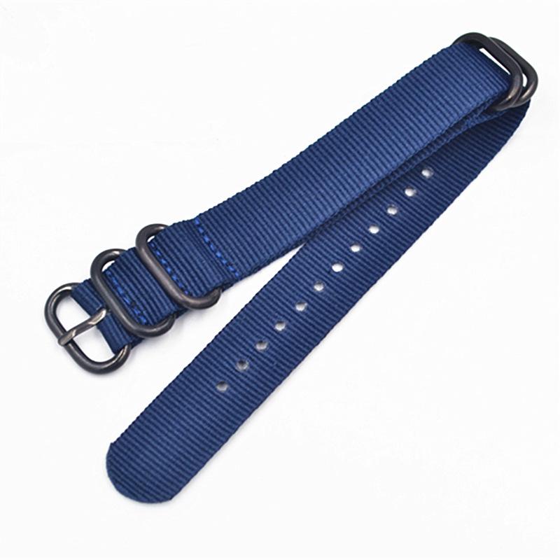 One-Piece Five-Ring Nylon Watch Strap with Frosted Silver & Black Buckles (18-20-22mm)