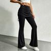 Damen High Waist Schlag-Yogahose mit Rock-Überlage Dehnbare Weitbeinige Hose für Freizeit-Fitnessaktivitäten