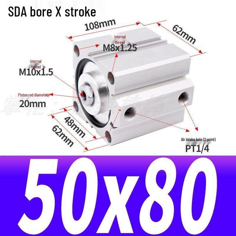 SDA Mini Pneumatic Cylinder, High Thrust, Thin Type, Bore Sizes 20/25/32/40/50