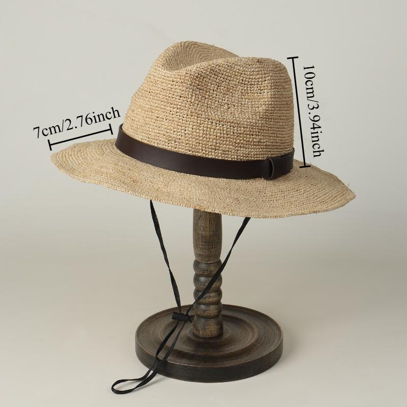 Natural Raffia Beltjazz Top Sun Hats Summer Cool Hand-Woven Breathable Top Hat Men'S Women'S Versatile Straw Hat Beach Panama