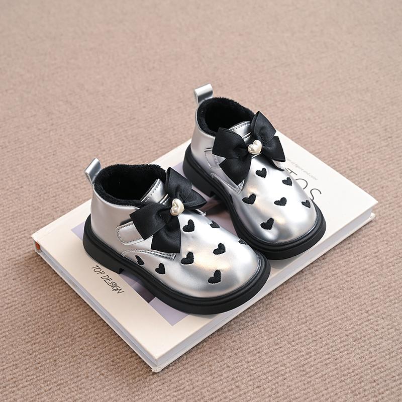 Children Fashion Boot Lolita Style Girls Princess Ankle Boots Sweet Heart Embroidered Winter Fashion Kids Cotton Warm Boots