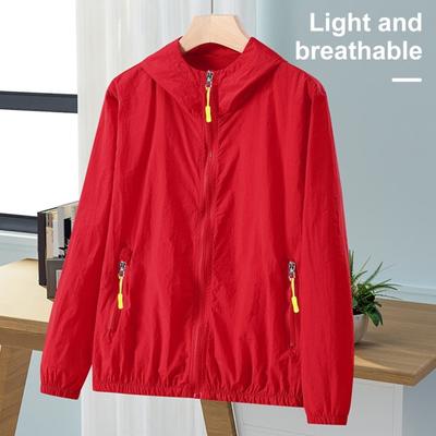 Chaqueta de protección solar Impermeable de secado rápido Cortavientos con capucha Ropa de caza de pesca Ligera Cremallera completa Bolsillos laterales Chaqueta de primavera y otoño