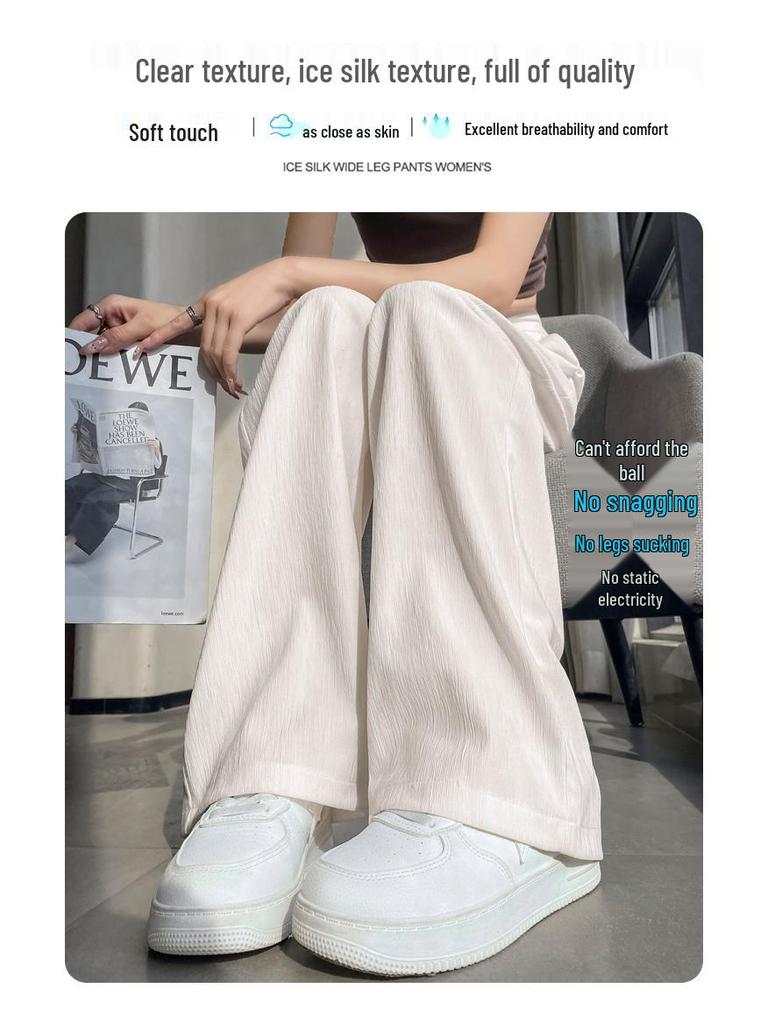 Real Shot 2026 Summer Ice Silk Sun Protection High-Waist Wide-Leg Suit Pants for Women