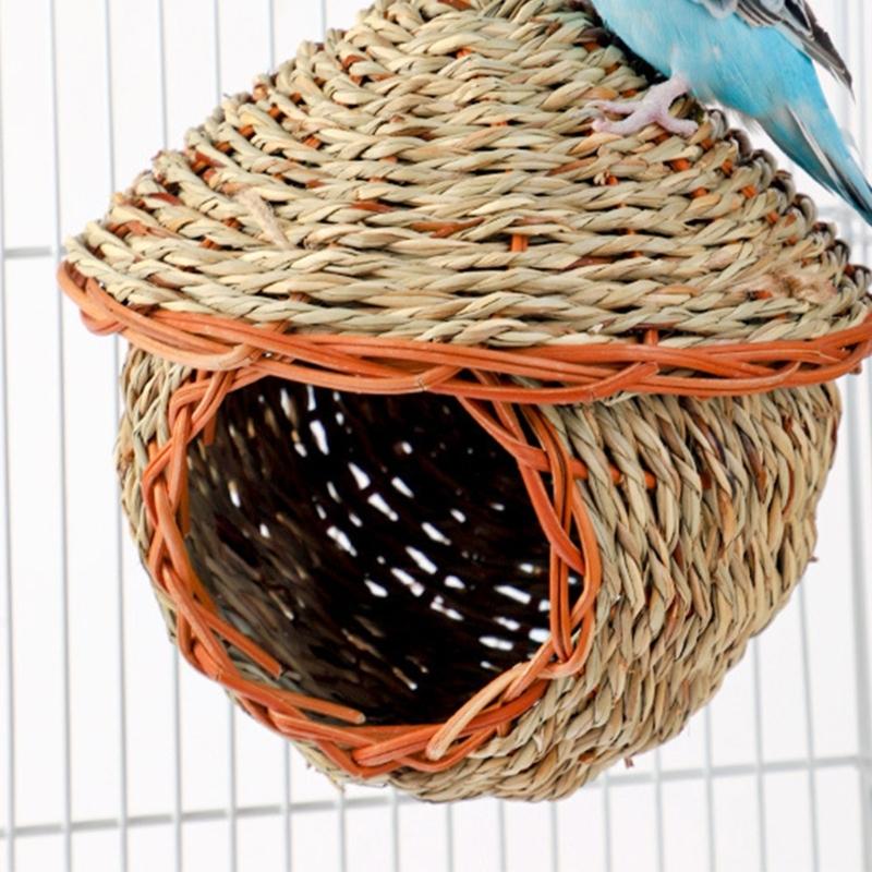 Summer Straw Weaving Pet Birds Nest Hamster Squirrels Breeding Nest Crafts Delicate Bird House Pendant for Yard Garden