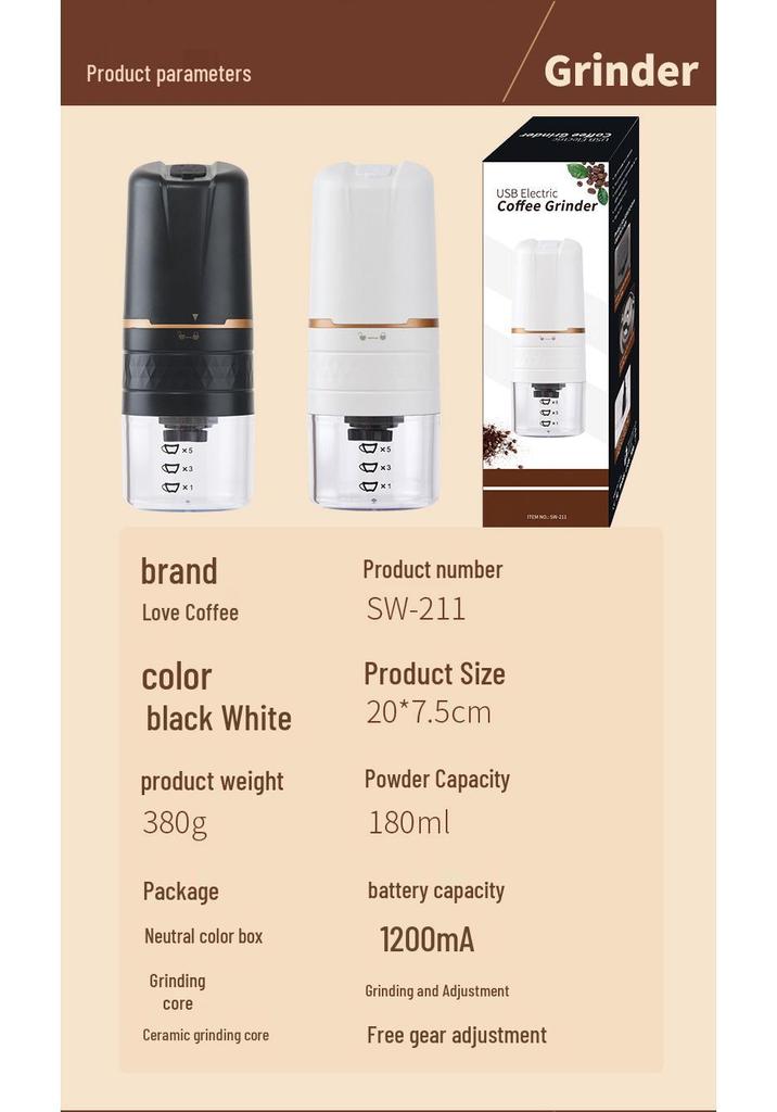 Portable USB Rechargeable Electric Coffee Grinder for Home Use